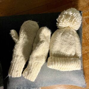 Cozy Cream Knit Hat and Mittens Set